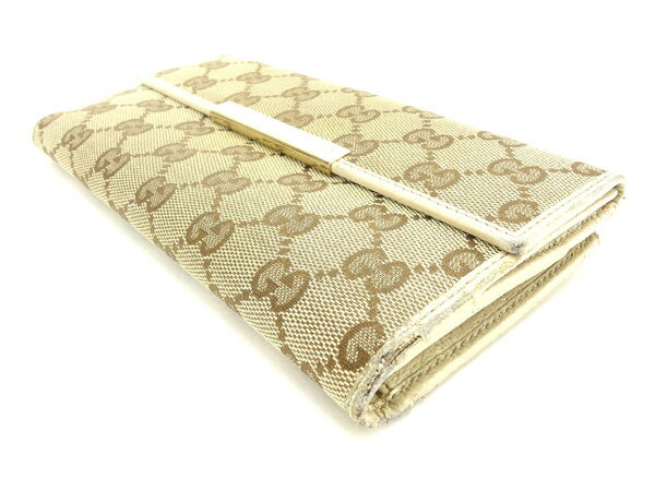 【中古】 グッチ 長財布 さいふ Wホック GGキャンバス オフホワイト×ベージュ GUCCI 【グッチ】 L547