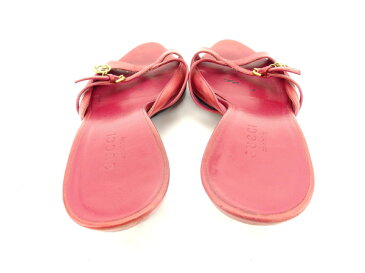 グッチ GUCCI ミュール サンダル レディース ♯34ハーフC クロスデザイン ダブルGチャーム レッド×ゴールド レザー (あす楽対応)人気 【中古】 Y4721 .