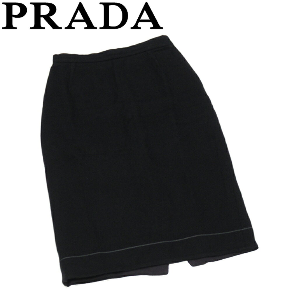 【冬のTHEセール 30%OFF】プラダ スカート ステッチ入り ボトムス レディース ♯42サイズ タイト ブラック コットン 綿 PRADA T20064 【中古】