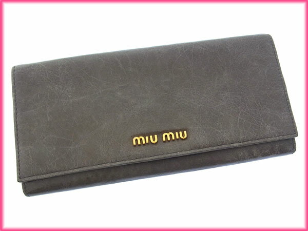 【6100円オフクーポン】 【中古】 ミュウミュウ miu miu 長財布 ファスナー 二つ折り ロゴ t14702_b ★