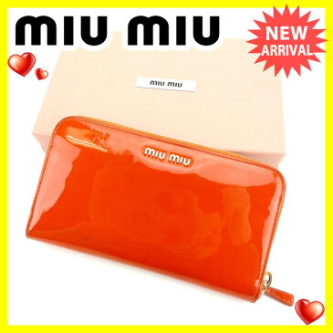 【中古】 ミュウミュウ miumiu 長財布 レディース リボン 5M0506 オレンジ エナメルレザー (あす楽対応)激安 Y4031