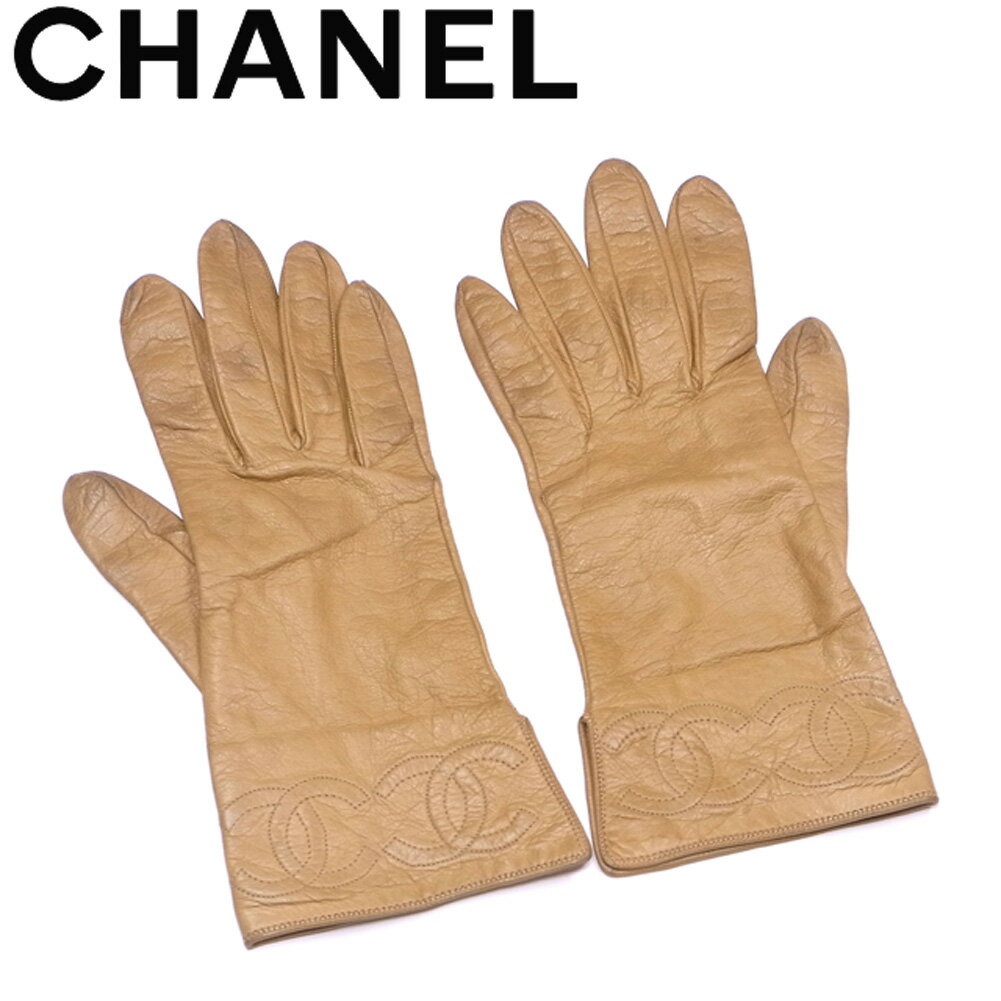 【中古】シャネル CHANEL 手袋 グローブ メンズ可 ベージュ レザー  L2998 