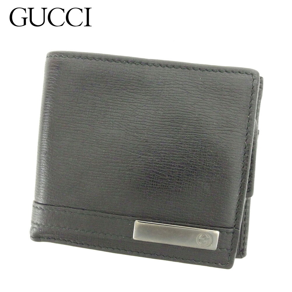 【スプリングセール30％OFF】グッチ 二つ折り 財布 ブラック レザー GUCCI 二つ折りサイフ 財布 サイフ 収納 ユニセックス 小物 【グッチ】 B999 【中古】