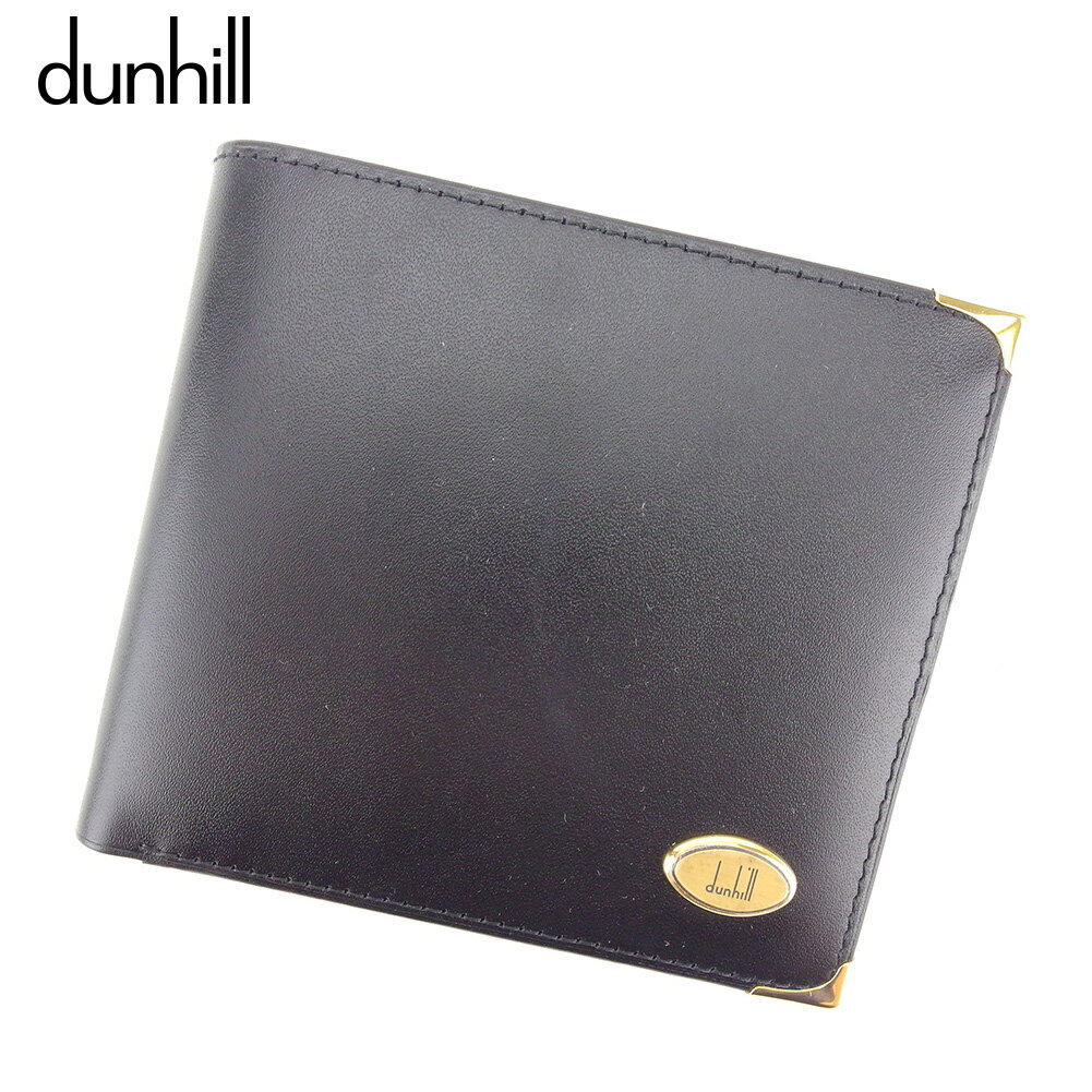 【スプリングセール30％OFF】ダンヒル 二つ折り 財布 ロゴプレート ブラック レザー dunhill 二つ折りサイフ 財布 サイフ 収納 ユニセックス 小物 【ダンヒル】 C3472 【中古】