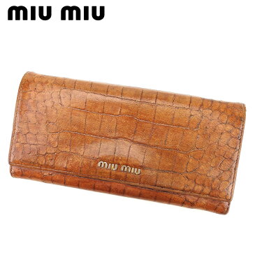 【中古】 ミュウミュウ miu miu 長財布 ファスナー付き 長財布 レディース クロコダイル型押し ブラウン PVC×レザ- 人気 セール C3474