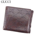 【春の大感謝祭 30％OFF】グッチ 二つ折り 財布 グッチシマ ブラウン レザー GUCCI 【グッチ】 c3481s 【中古】