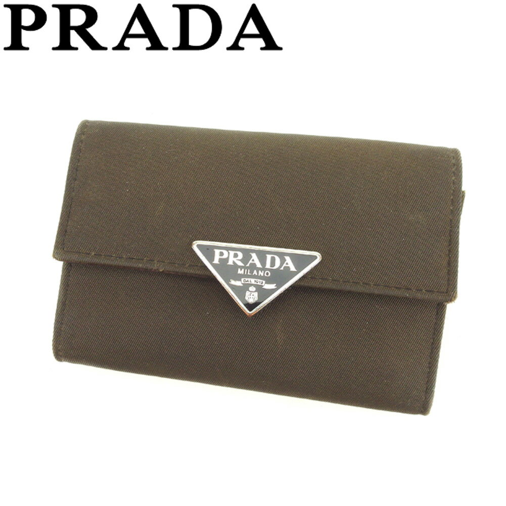 【スプリングセール30％OFF】プラダ PRADA キーケース 6連キーケース レディース メンズ グリーン ブラウン シルバー ブラック ナイロンキャンバス×サフィアーノレザー 【プラダ】 F1385 【中古】