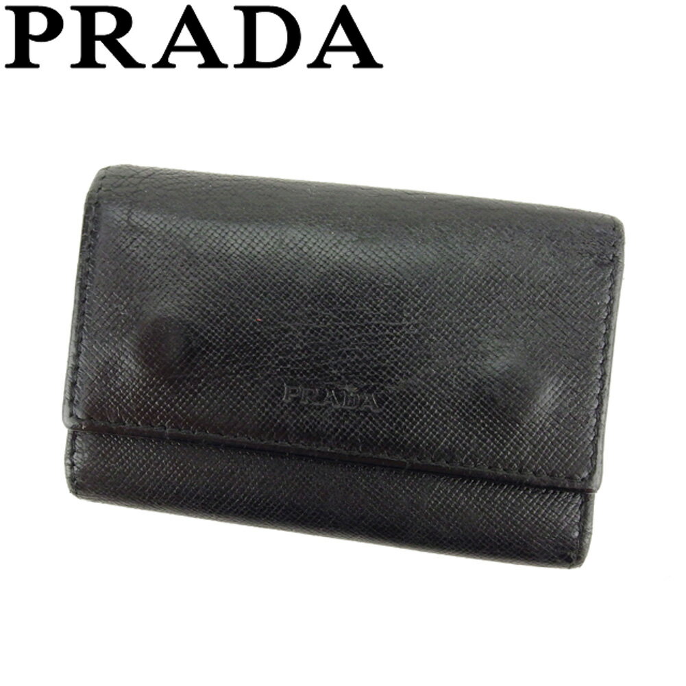 【スプリングセール30％OFF】プラダ キーケース 6連キーケース ロゴ ブラック シルバー レザー PRADA 【プラダ】 f1388s 【中古】