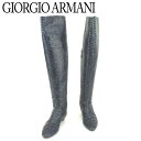 【春の大感謝祭 30％OFF】ジョルジオ アルマーニ GIORGIO ARMANI ブーツ シューズ 靴 レディース ♯35 サイハイ インヒール入リ ネイビー ブラック パイソンレザー 【ジョルジオ アルマーニ】 T8184 【中古】