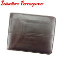 【春の大感謝祭 30％OFF】サルヴァトーレ フェラガモ Salvatore Ferragamo 二つ折り 札入れ メンズ ブラウン ベージュ グリーン レザー 【フェラガモ】 T8203 【中古】