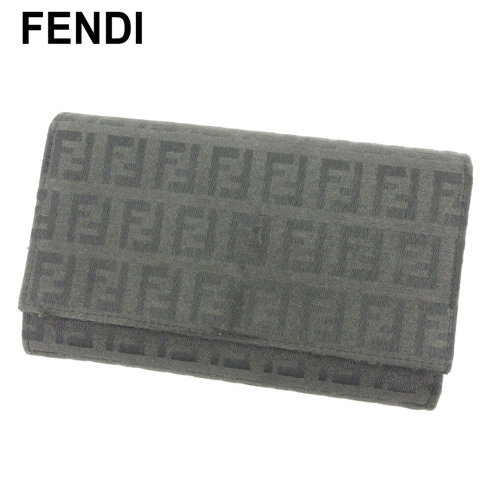 【スプリングセール30％OFF】フェンディ 三つ折り 財布 二つ折り 財布 ズッキーノ ブラック キャンバス×レザー FENDI 【フェンディ】 t8500s 【中古】