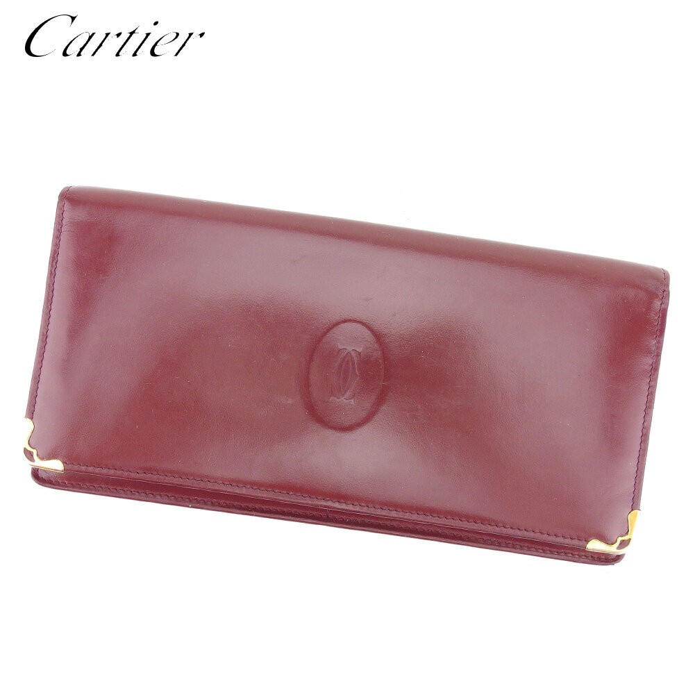 【スプリングセール30％OFF】カルティエ 長財布 ファスナー付き 長財布 マストライン ボルドー レザー Cartier 【カルティエ】 t8525s 【中古】