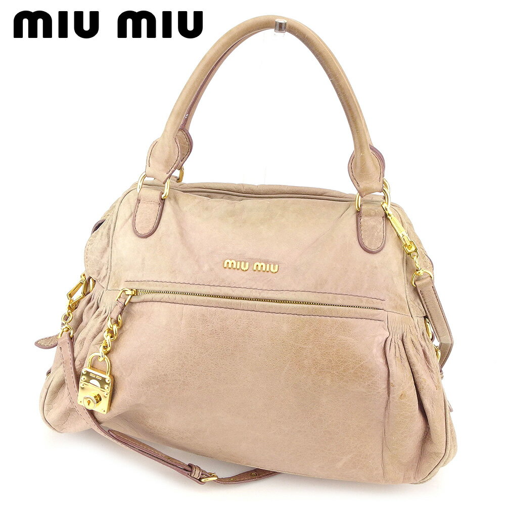 【スプリングセール30％OFF】ミュウミュウ ショルダーバッグ バック 2WAYショルダー ピンク ベージュ レザー miu miu 【ミュウミュウ】 t8577s 【中古】