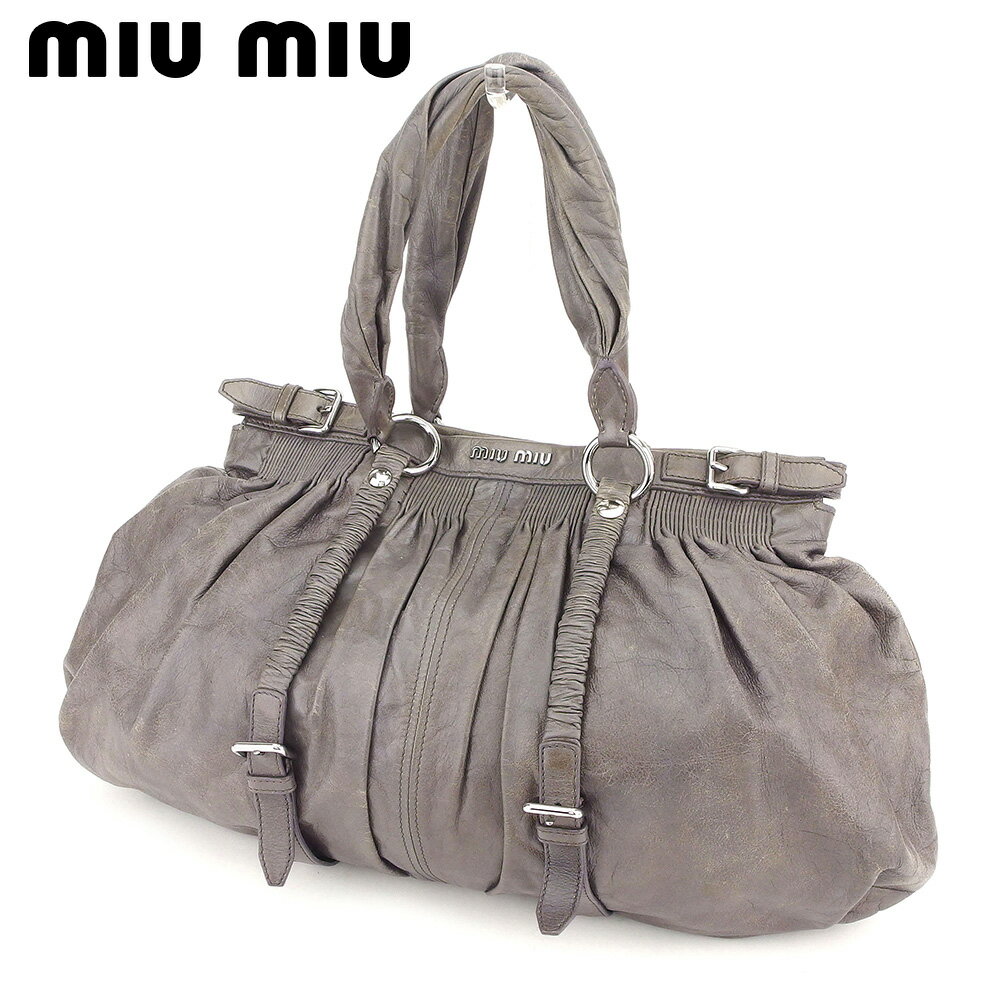 【スプリングセール30％OFF】ミュウミュウ ショルダーバッグ バック ワンショルダー グレー 灰色 レザー miumiu 【ミュウミュウ】 t8585s 【中古】