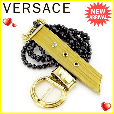 ジャンニ ヴェルサーチ GIANNI VERSACE ベルト チェーンベルト レディース ビーズチェーン ゴールド×ブラック ゴールドメッキ×ビーズ 良品 【中古】 T4070