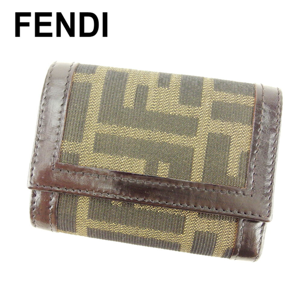 【スプリングセール30％OFF】フェンディ キーケース 6連キーケース ズッカ ブラック ベージュ ブラウン キャンバス×レザー FENDI 【フェンディ】 f1326s 【中古】