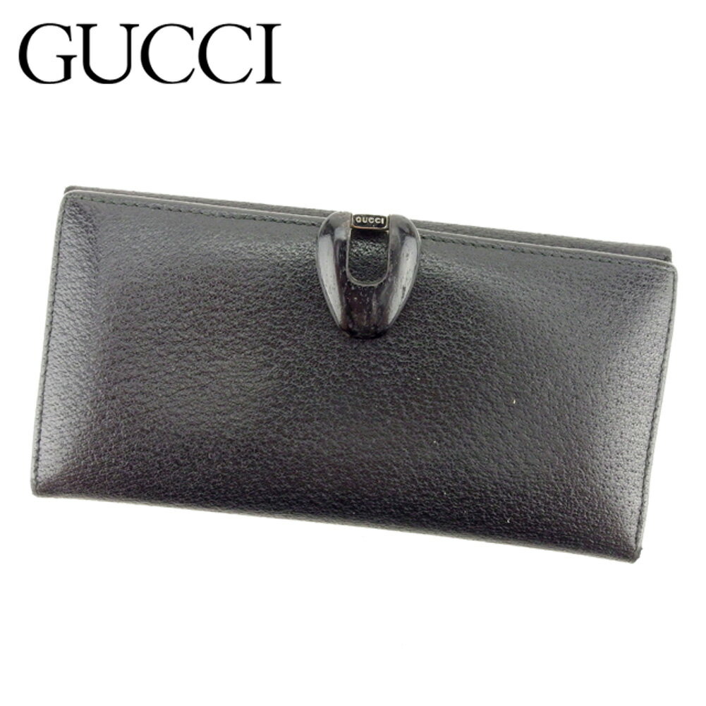 【スプリングセール30％OFF】グッチ 長財布 Wホック 財布 Gマーク ブラック シルバー レザー GUCCI 長サイフ サイフ 収納 ユニセックス 小物 【グッチ】 P736 【中古】