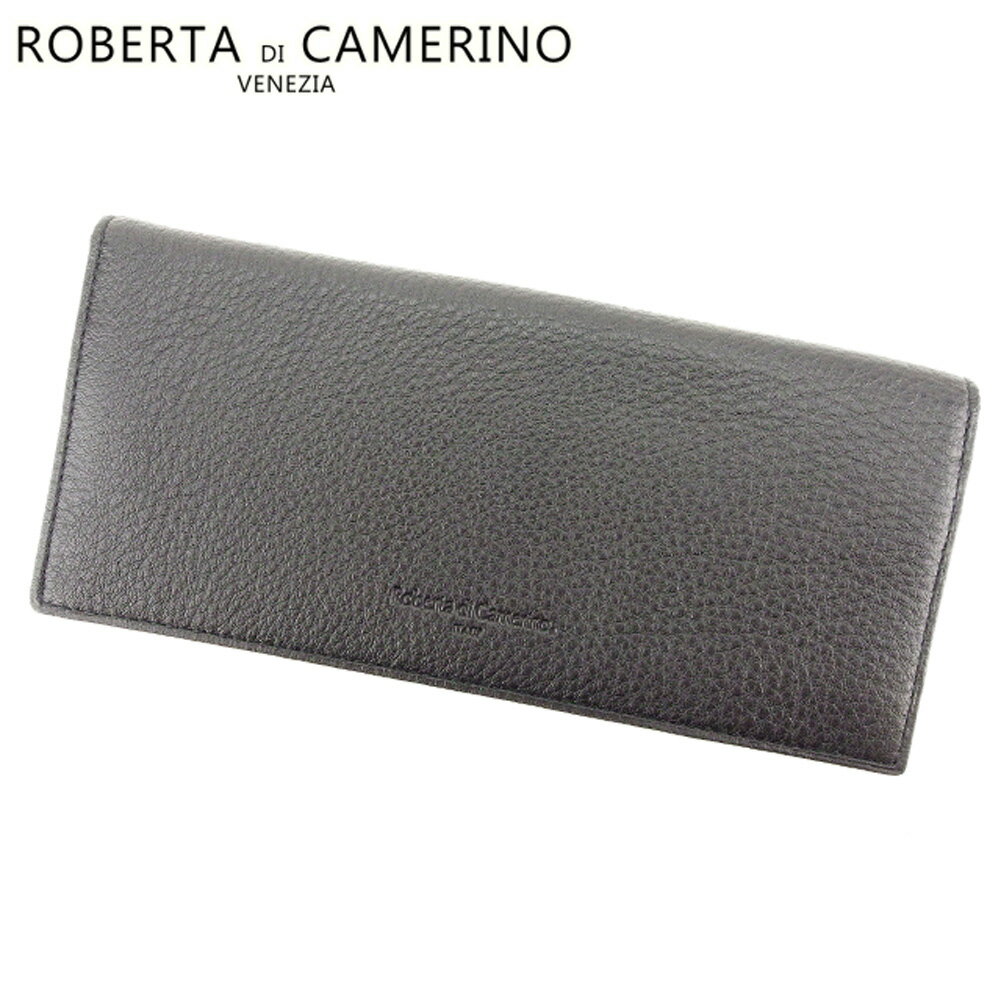 【スプリングセール30％OFF】ロベルタディカメリーノ 長財布 ファスナー付き 財布 ロゴ ブラック レザー ROBERTA DI CAMERINO 【ロベルタディカメリーノ】 p752s 【中古】