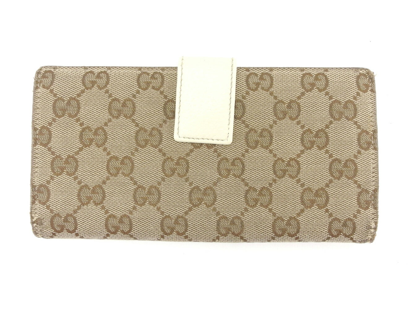 【4100円オフクーポン】 【中古】 グッチ 長財布 Wホック GGキャンバス ベージュ ホワイト 白 キャンバス×レザー GUCCI 長サイフ サイフ 収納ブランド財布 ユニセックス 小物 【グッチ】 T12892