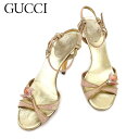 【春の大感謝祭 30％OFF】グッチ GUCCI サンダル シューズ 靴 レディース #36 ピンク ゴールド キャンバス×レザー 【グッチ】 T3828 【中古】