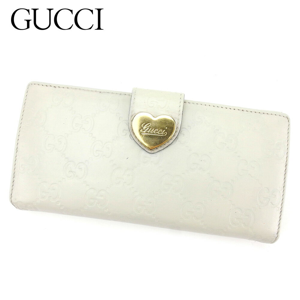 【スプリングセール30％OFF】グッチ 長財布 Wホック グッチシマ ホワイト 白 レザー GUCCI 長サイフ サイフ 収納ブランド財布 ユニセックス 小物 【グッチ】 T5251 【中古】