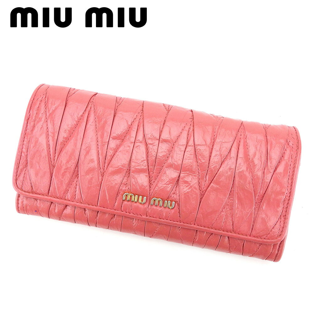 【スプリングセール30％OFF】ミュウミュウ 長財布 ファスナー付き 長財布 マテラッセ ピンク PVC×レザ- miu miu 【ミュウミュウ】 t5620s 【中古】