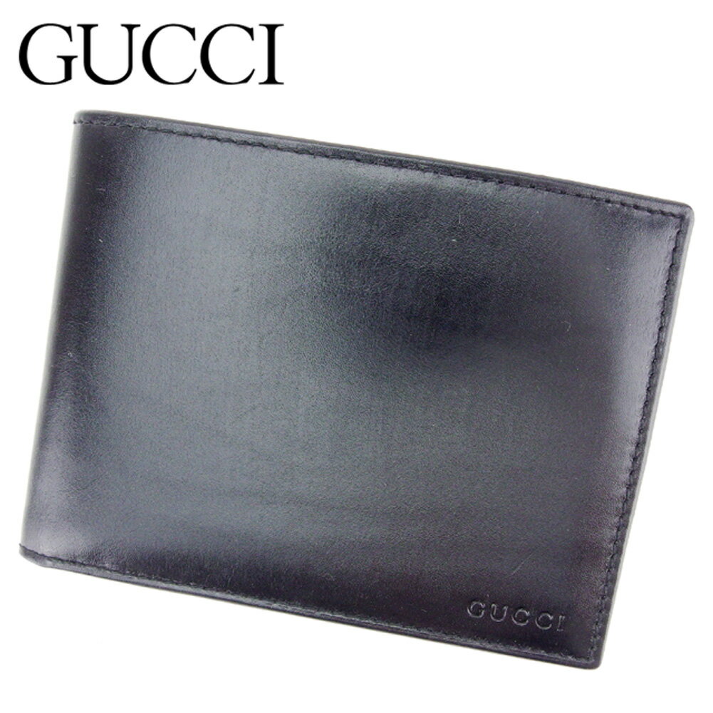 【スプリングセール30％OFF】グッチ 二つ折り財布 財布 ブラック レザー GUCCI 【グッチ】 t7382s 【中古】