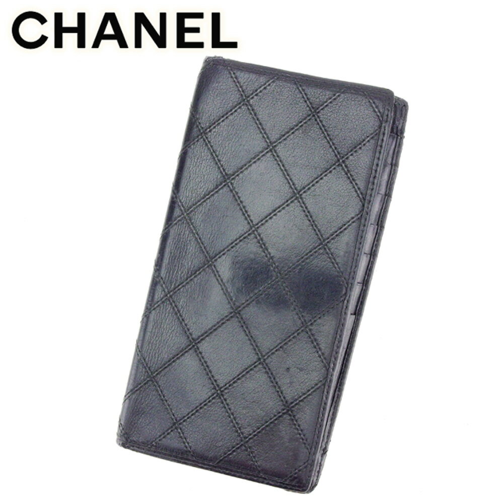 【スプリングセール30％OFF】シャネル CHANEL 二つ折り 札入れ 長財布 メンズ可 ブラック レザー 【シャネル】 T7384 【中古】