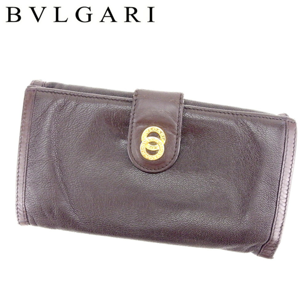 【スプリングセール30％OFF】ブルガリ 長財布 二つ折り 財布 ドッピオトンド ブラウン ゴールド レザー BVLGARI 長サイフ サイフ 収納ブランド財布 ユニセックス 小物 【ブルガリ】 T7385 【中古】