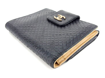 【中古】 シャネル Chanel Wホック 財布 財布 二つ折り 財布 財布 ブラック ベージュ チョコバー レディース メンズ 可 T7503s .