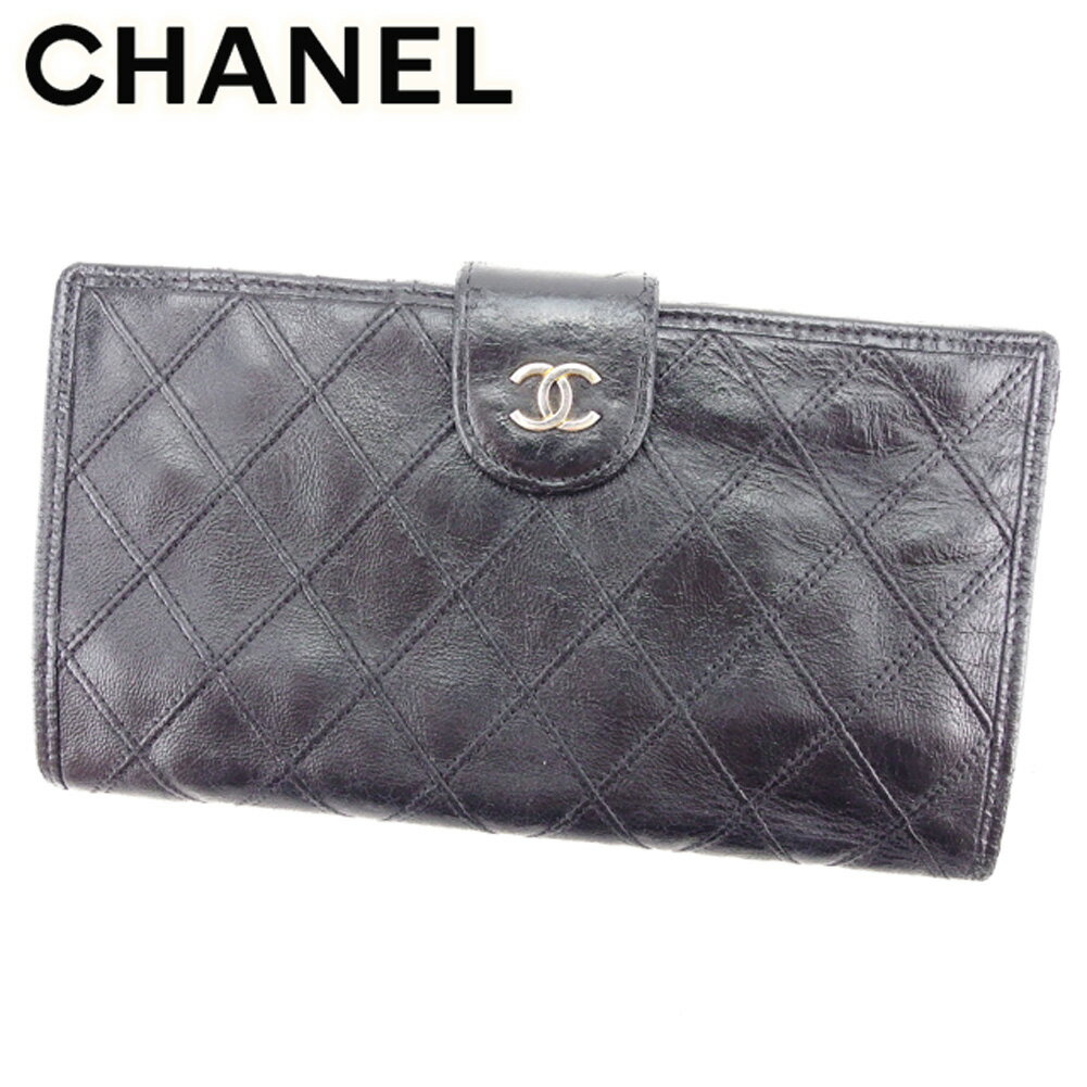 【スプリングセール30％OFF】シャネル ガマ口 財布 長財布 ビコローレ ブラック レザー CHANEL ガマ口 財布 サイフ コンパクトブランド財布 ユニセックス 小物 【シャネル】 T7508 【中古】