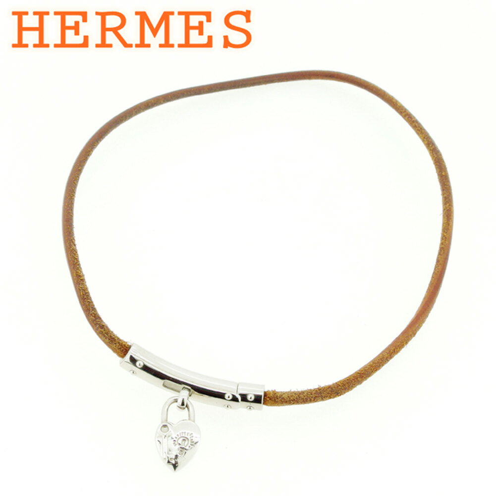 【スプリングセール30％OFF】エルメス HERMES チョーカー アクセサリー レディース ブラウン シルバー レザー×シルバー素材 【エルメス】 T7511 【中古】