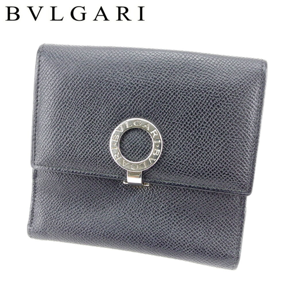 【スプリングセール30％OFF】ブルガリ Wホック 財布 二つ折り 財布 ブルガリブルガリ ブラック レザー BVLGARI ホックサイフ ホック財布 財布 サイフブランド財布 ユニセックス 小物 【ブルガリ】 T7512 【中古】