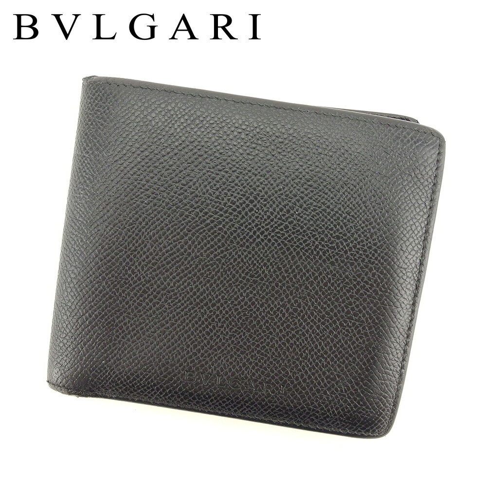 【スプリングセール30％OFF】ブルガリ 二つ折り 財布 ロゴ ブラック レザー BVLGARI 【ブルガリ】 t7540s 【中古】