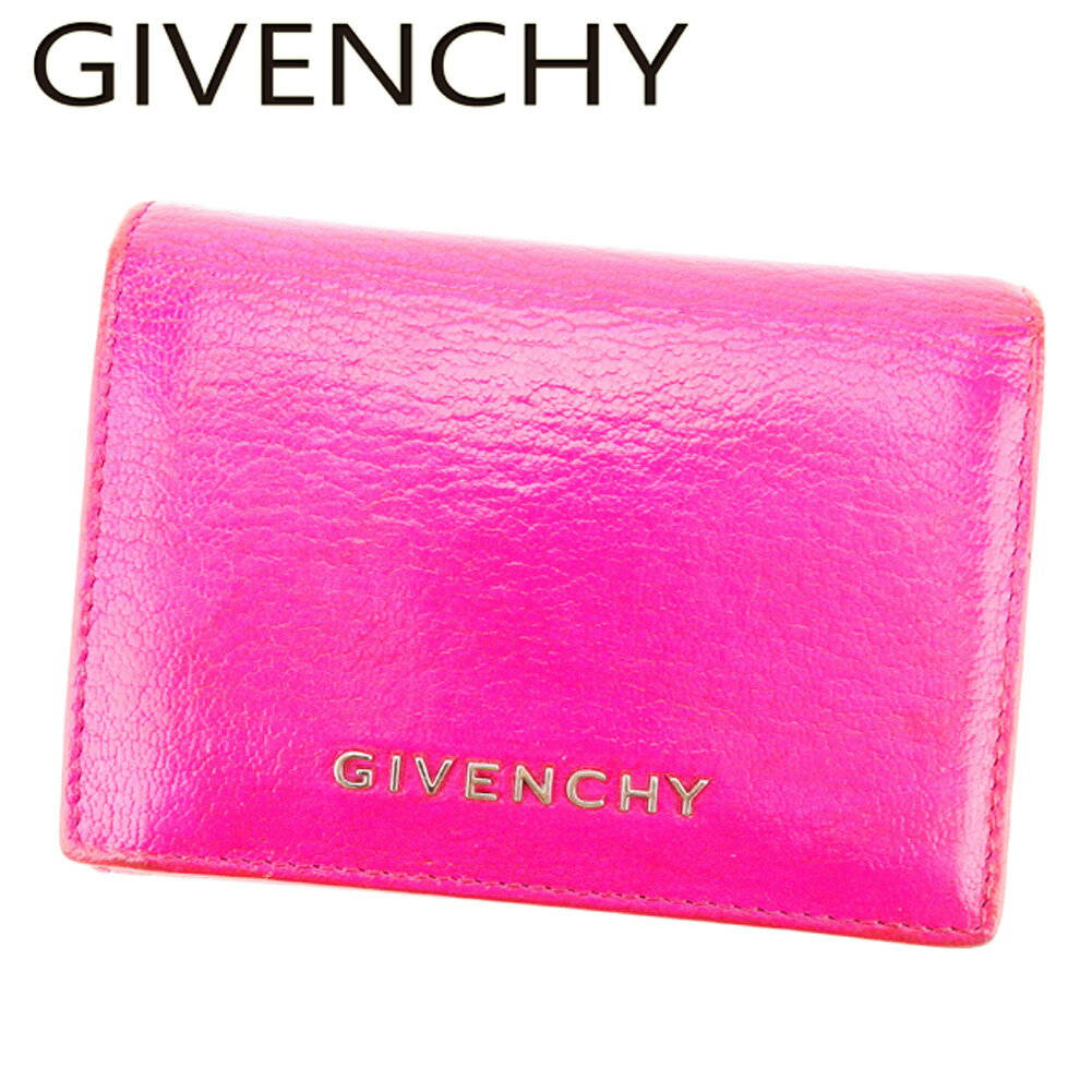 【スプリングセール30％OFF】ジバンシィ 三つ折り 財布 ファスナー付き 財布 ミニ ロゴ ピンク シルバー レザー GIVENCHY 【ジバンシィ】 t7581s 【中古】