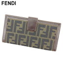 【スプリングセール30％OFF】フェンディ 長財布 Wホック ズッカ ブラウン ベージュ ブラック キャンバス×レザー FENDI 長サイフ サイフ 収納 ユニセックス 小物 【フェンディ】 E1271 【中古】