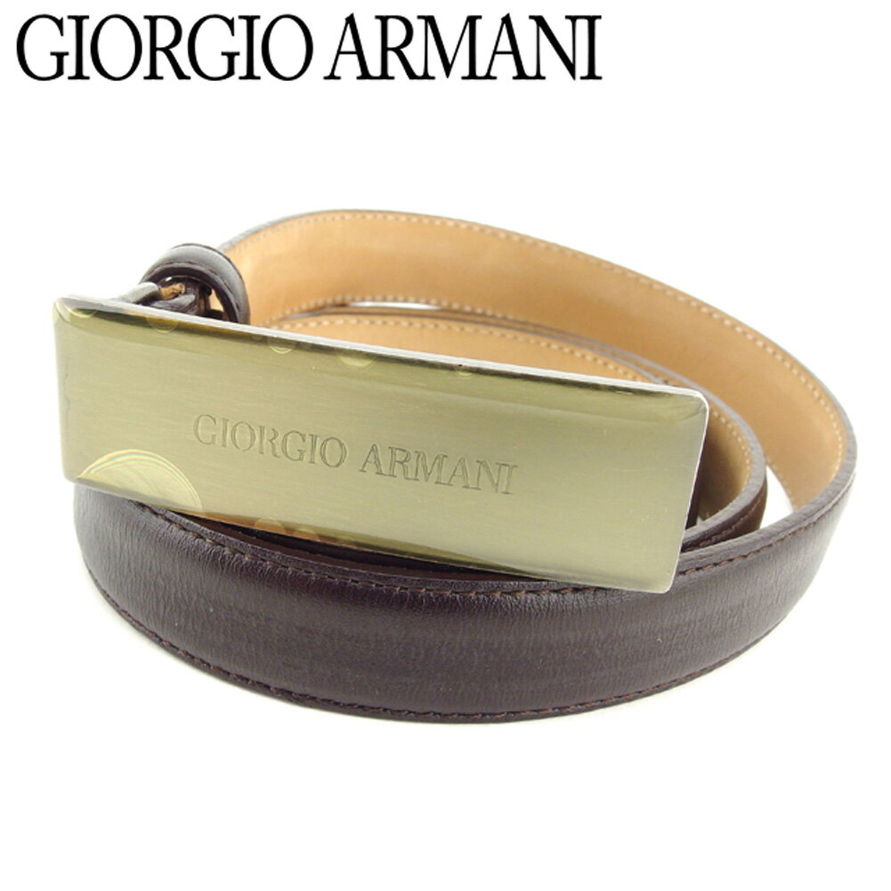 【スプリングセール30％OFF】ジョルジオアルマーニ ベルト ロゴバックル ブラウン レザー GIORGIO ARMANI 【ジョルジオアルマーニ】 e1288s 【中古】