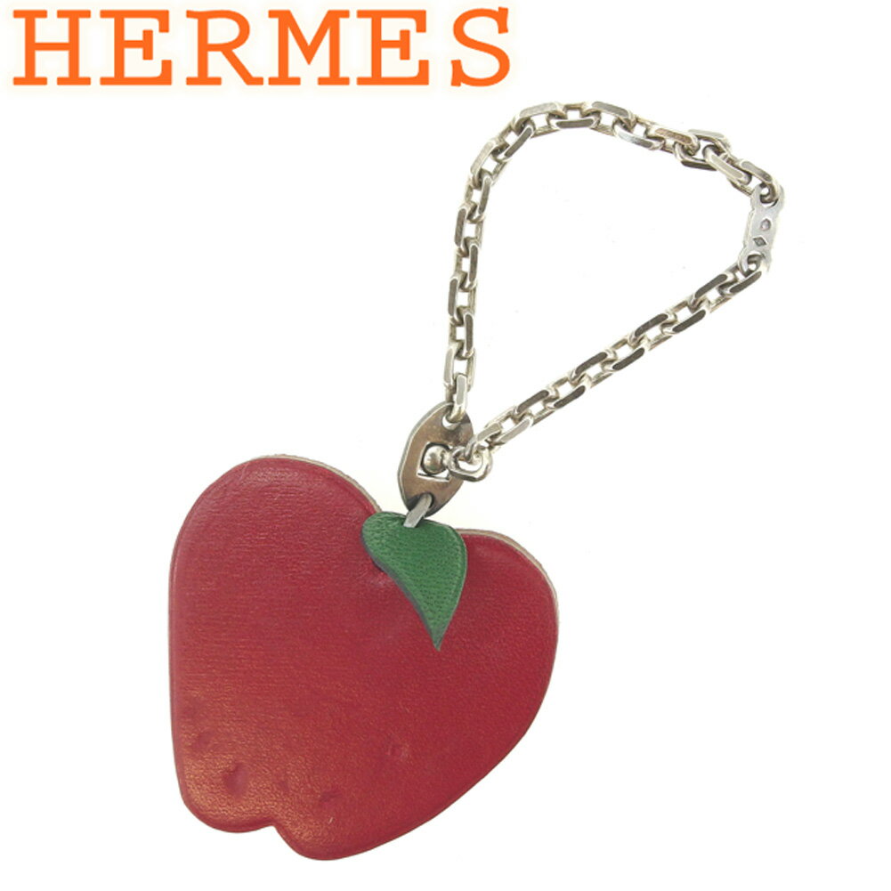 【スプリングセール30％OFF】エルメス HERMES チャーム キーチェーン キーホルダー レディース メンズ フルーツ レッド グリーン シルバー レザー×シルバー金具 【エルメス】 L2478 【中古】