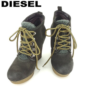 【中古】 ディーゼル DIESEL ブーツ シューズ 靴 レディース #36 編み上げ ブラウン グレー 灰色 スエード 人気 セール S886 .