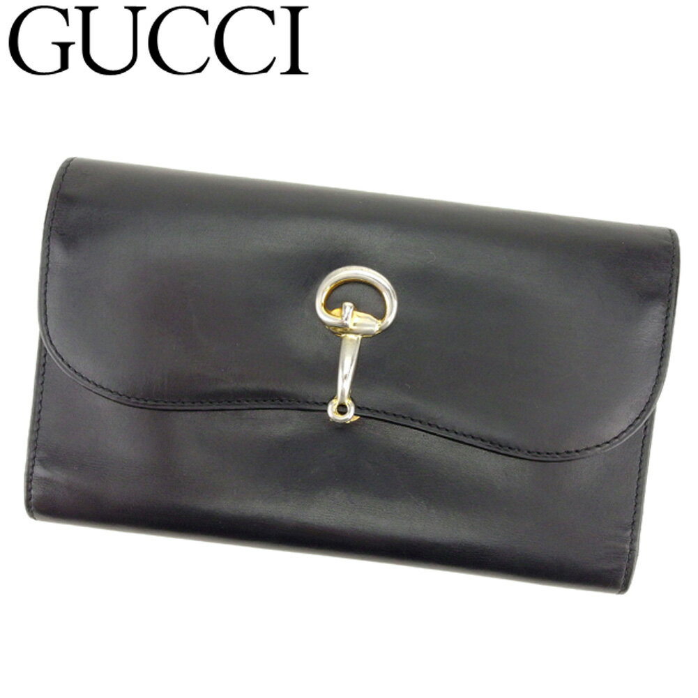 【スプリングセール30％OFF】グッチ 三つ折り 財布 長財布 ホースビット ブラック レザー GUCCI 【グッチ】 t8414s 【中古】