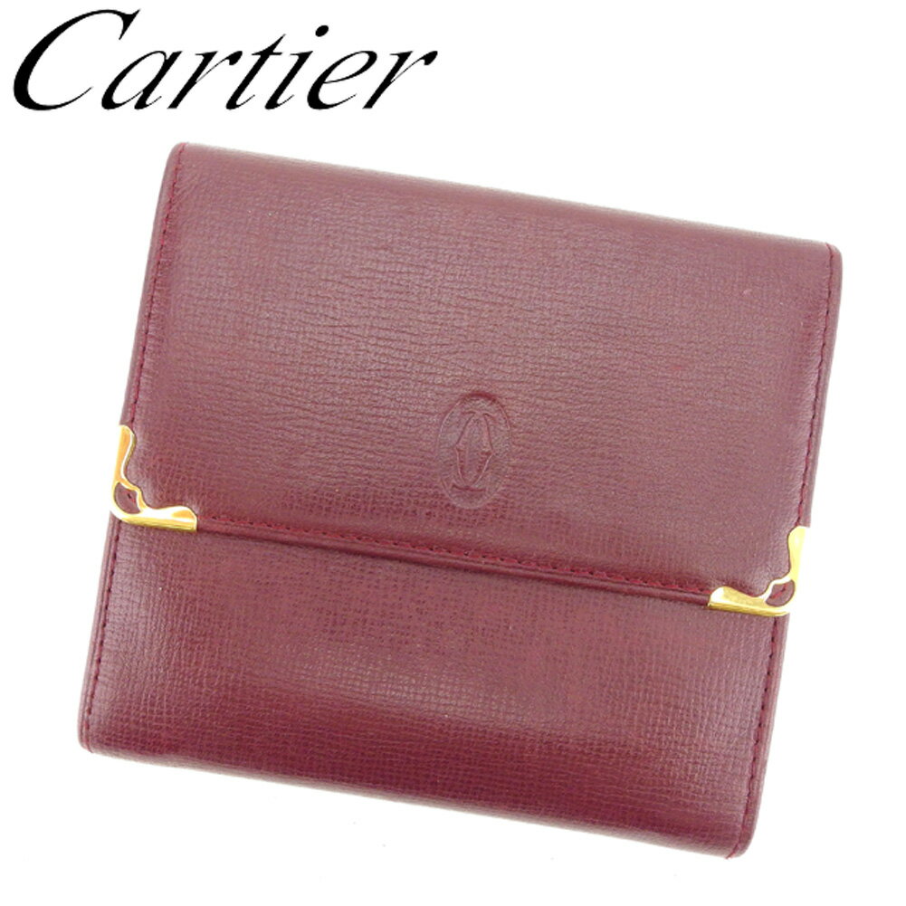 【スプリングセール30％OFF】カルティエ Wホック 財布 二つ折り 財布 マストライン ボルドー レザー Cartier ホックサイフ ホック財布 財布 サイフブランド財布 ユニセックス 小物 【カルティエ】 T8454 【中古】