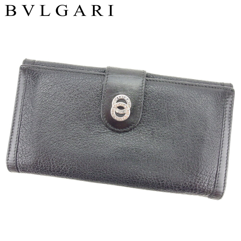 【スプリングセール30％OFF】ブルガリ 長財布 Wホック ドッピオトンド ブラック レザー BVLGARI 【ブルガリ】 t8464s 【中古】