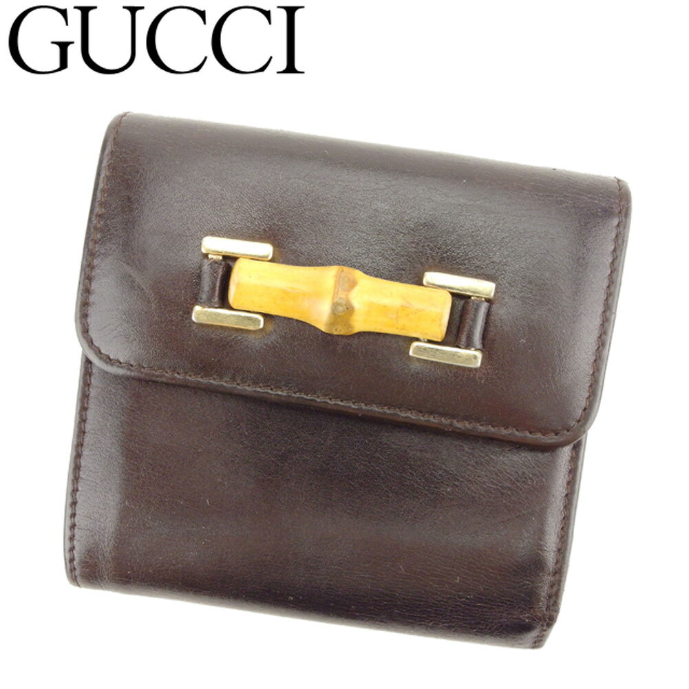 【スプリングセール30％OFF】グッチ 三つ折り 財布 がま口 バンブービット ブラウン ベージュ ゴールド レザー GUCCI 【グッチ】 c3291s 【中古】