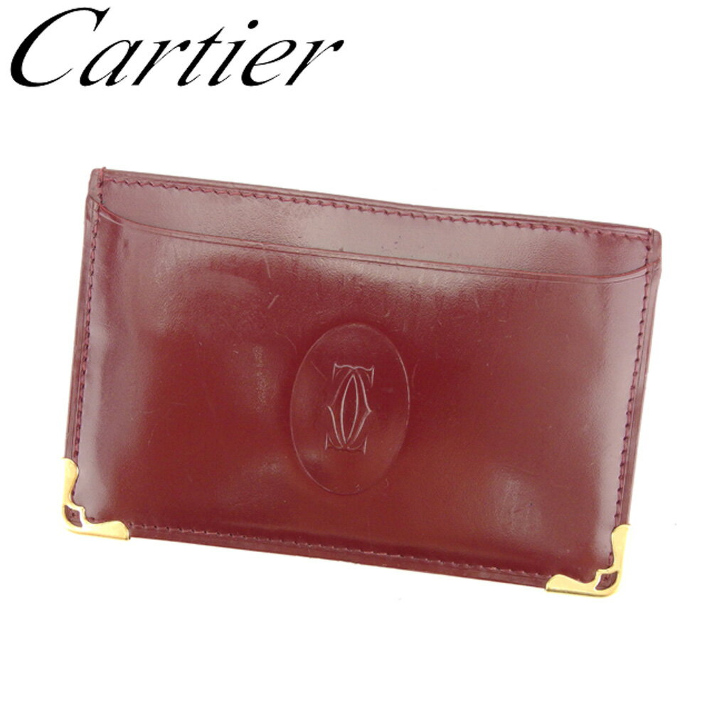 【中古】 カルティエ Cartier カードケース カード 名刺入れ パスケース レディース メンズ ボルドー ゴールド レザー C3317
