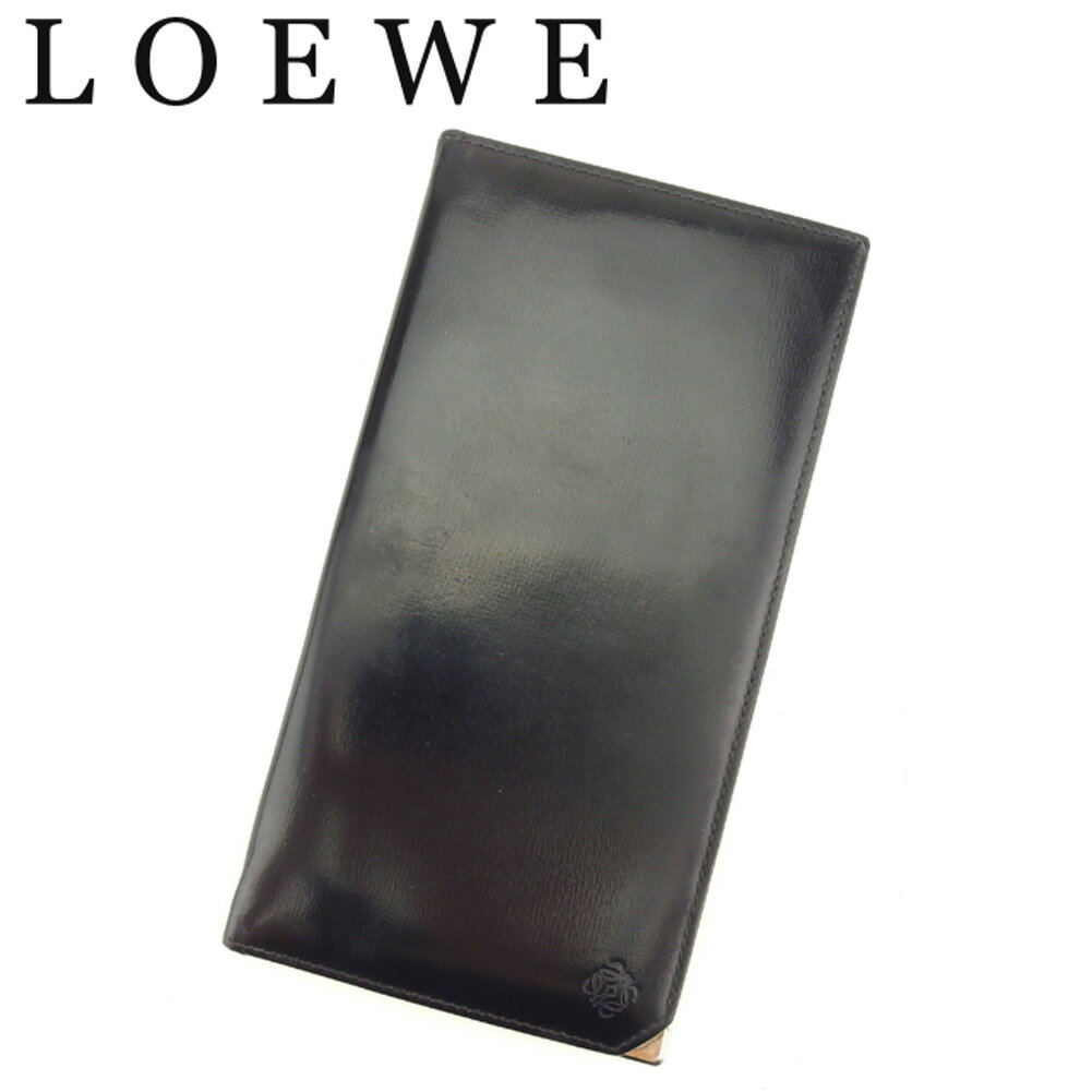 【スプリングセール30％OFF】ロエベ 長札入れ 札入れ アナグラム ブラック シルバー レザー LOEWE 【ロエベ】 c3318s 【中古】