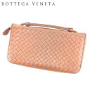 【春の大感謝祭 30％OFF】ボッテガ ヴェネタ 長財布 ラウンドファスナー イントレチャート ブラウン レザー BOTTEGA VENETA 長サイフ サイフ 収納 ユニセックス 小物 【ボッテガ・ヴェネタ】 C3463 【中古】