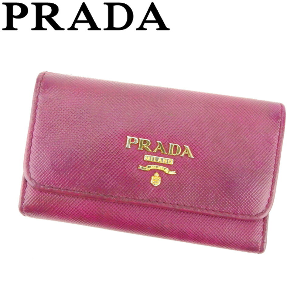 【スプリングセール30％OFF】プラダ キーケース 6連キーケース ロゴ パープル ゴールド サフィアーノレザー PRADA 【プラダ】 d1884s 【中古】