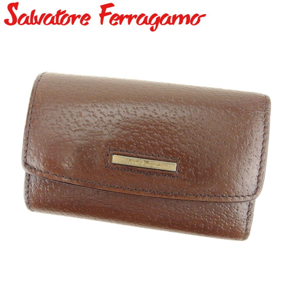 【中古】 サルヴァトーレ フェラガモ Salvatore Ferragamo キーケース 6連キーケース レディース メンズ ブラウン ゴールド レザー 【フェラガモ】 D1893