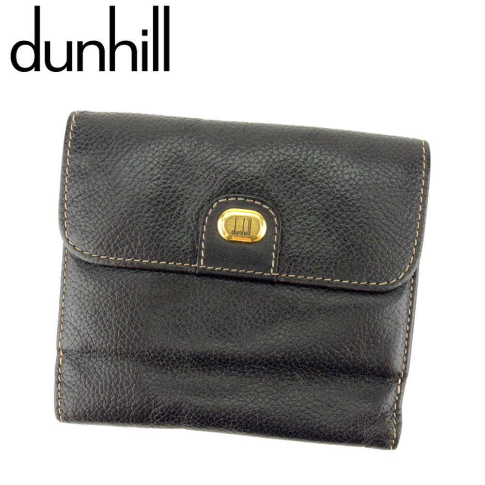 【スプリングセール30％OFF】ダンヒル Wホック 財布 二つ折り ロゴプレート ブラック ゴールド レザー dunhill 【ダンヒル】 d1898s 【中古】