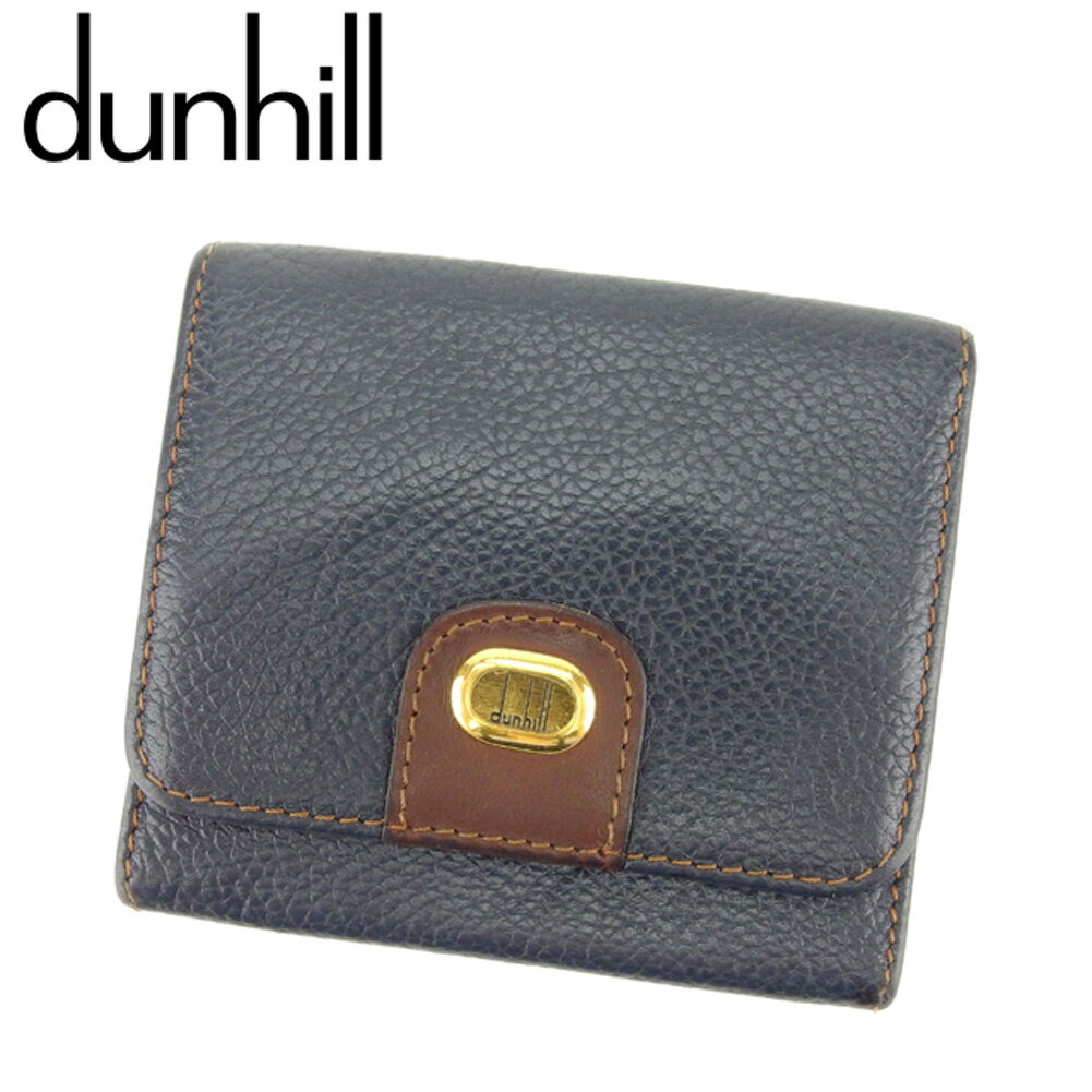 【スプリングセール30％OFF】ダンヒル コインケース ケース 小銭入れ ロゴプレート ネイビー ブラウン ゴールド レザー dunhill 【ダンヒル】 d1904s 【中古】